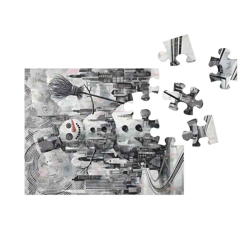 Metropolis Snowman 
 Jigsaw Puzzle in Tin Box