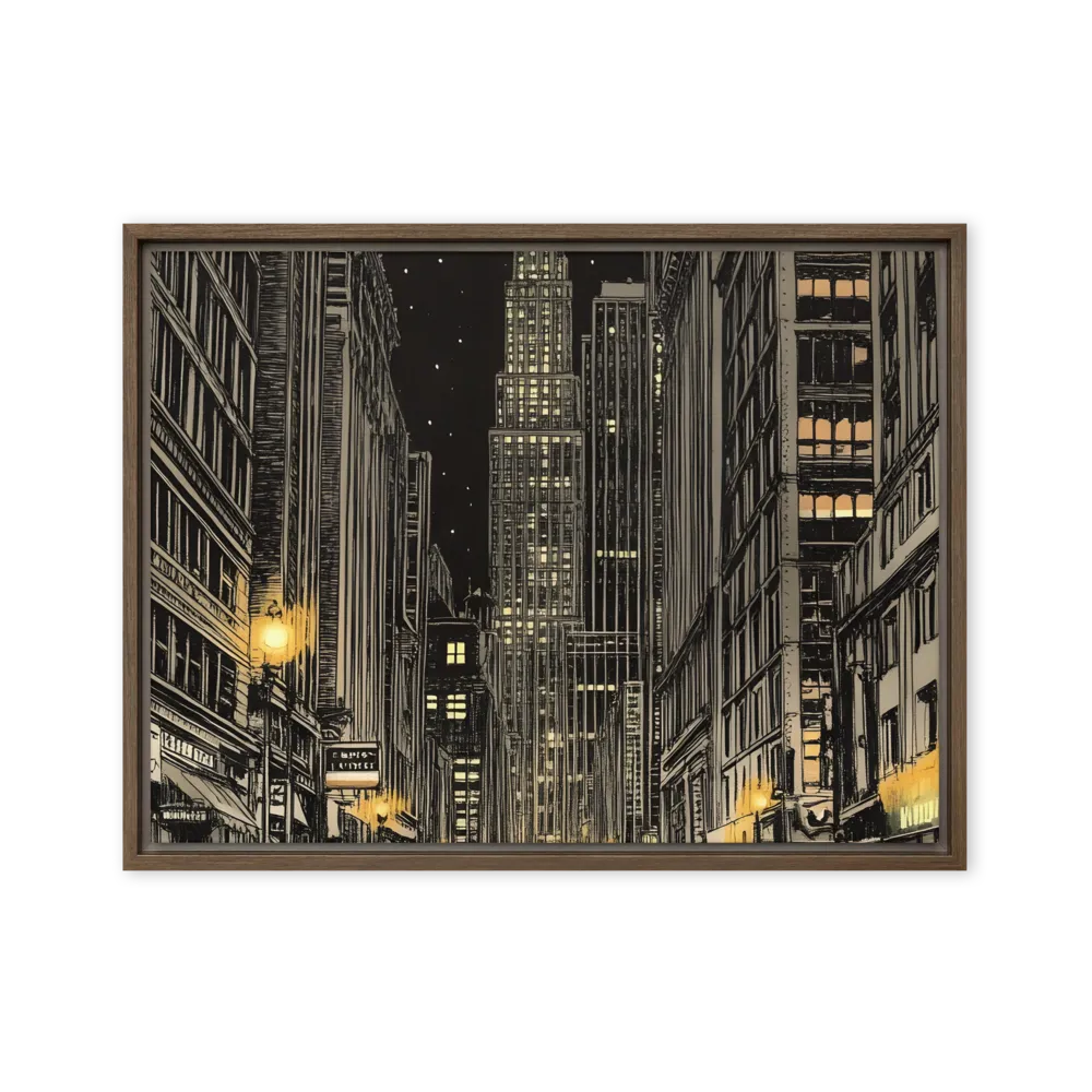 Whispers of the Night City | Canvas with Brown Frame | 18″×24″