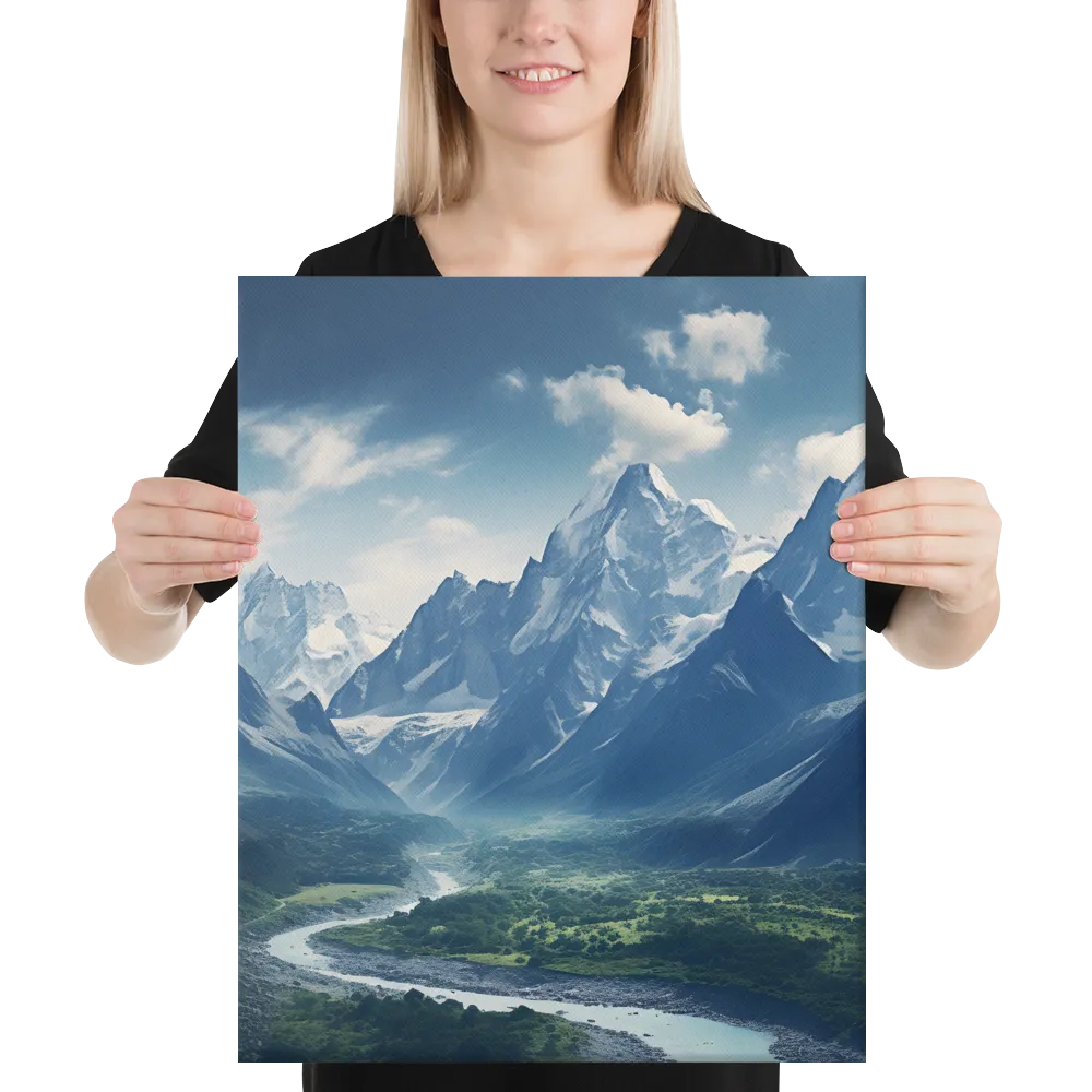 Majestic Serenity: A Landscape of Mountains and Rivers | Canvas | 16″×20″