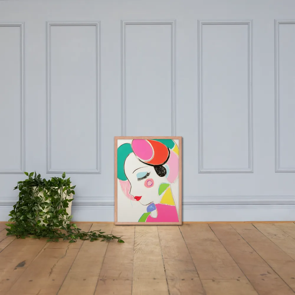 Whimsical Portrait in Colorful Abstraction | Poster with Red oak Frame | 18″×24″