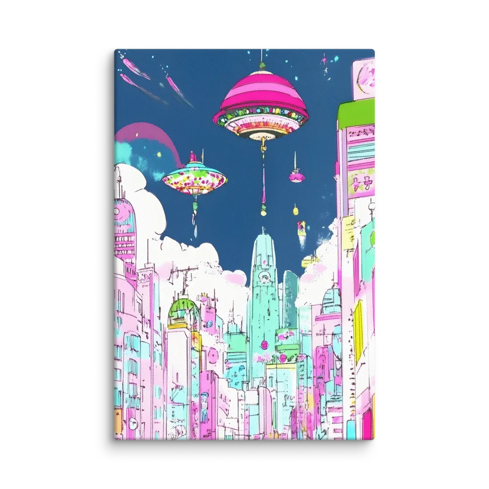 Futuristic Cityscape with Floating Structures | Canvas | 8″×12″