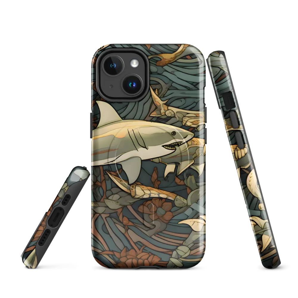 Dynamic Harmony of Sharks and Flora | Phone Case |  14 | MagSafe® Tough Case | Glossy