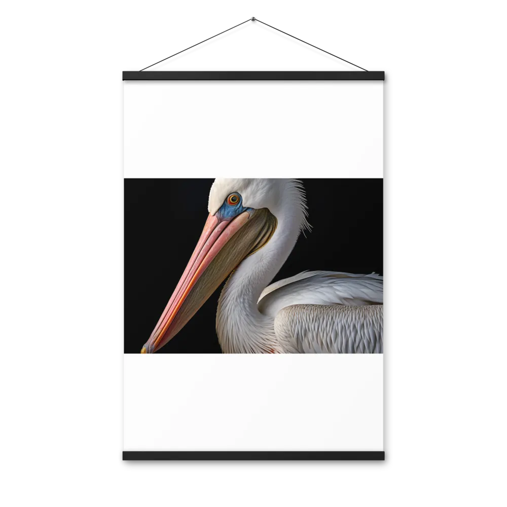 Elegance in White: The Pelican | Poster With Black Wood Hanger | 24″×36″