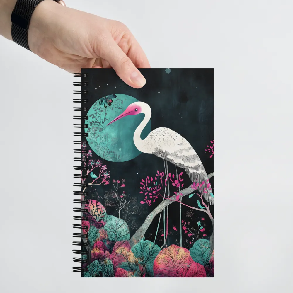 Ethereal Presence: Heron in a Floral Dreamscape | Spiral Notebook