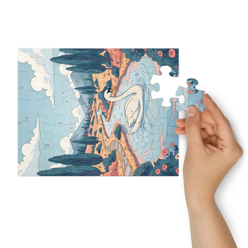 Serene River Swan 
 Jigsaw Puzzle in Tin Box