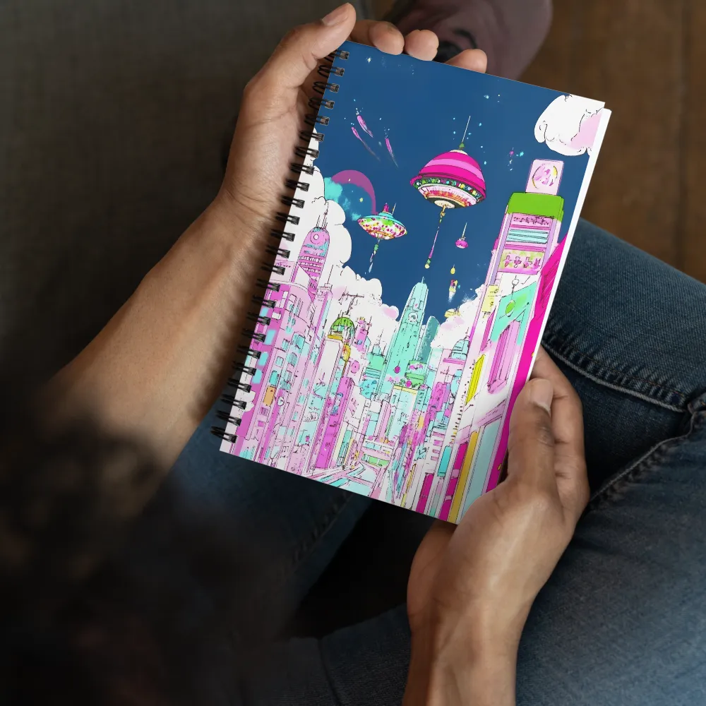 Futuristic Cityscape with Floating Structures | Spiral Notebook