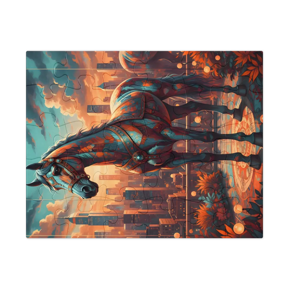 Armored Steed at Sunset 
 Jigsaw Puzzle in Tin Box