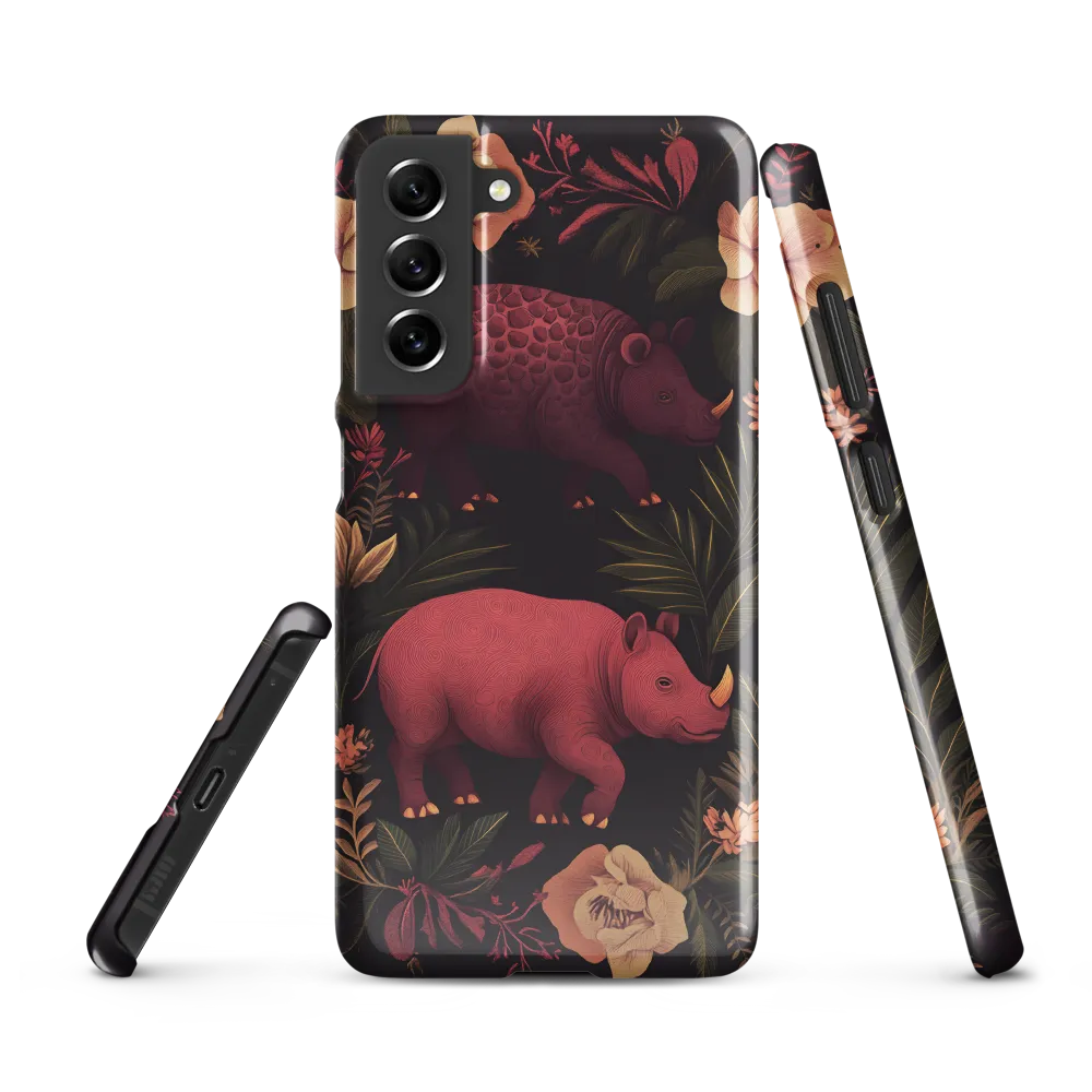 Rhinos in Floral Embrace