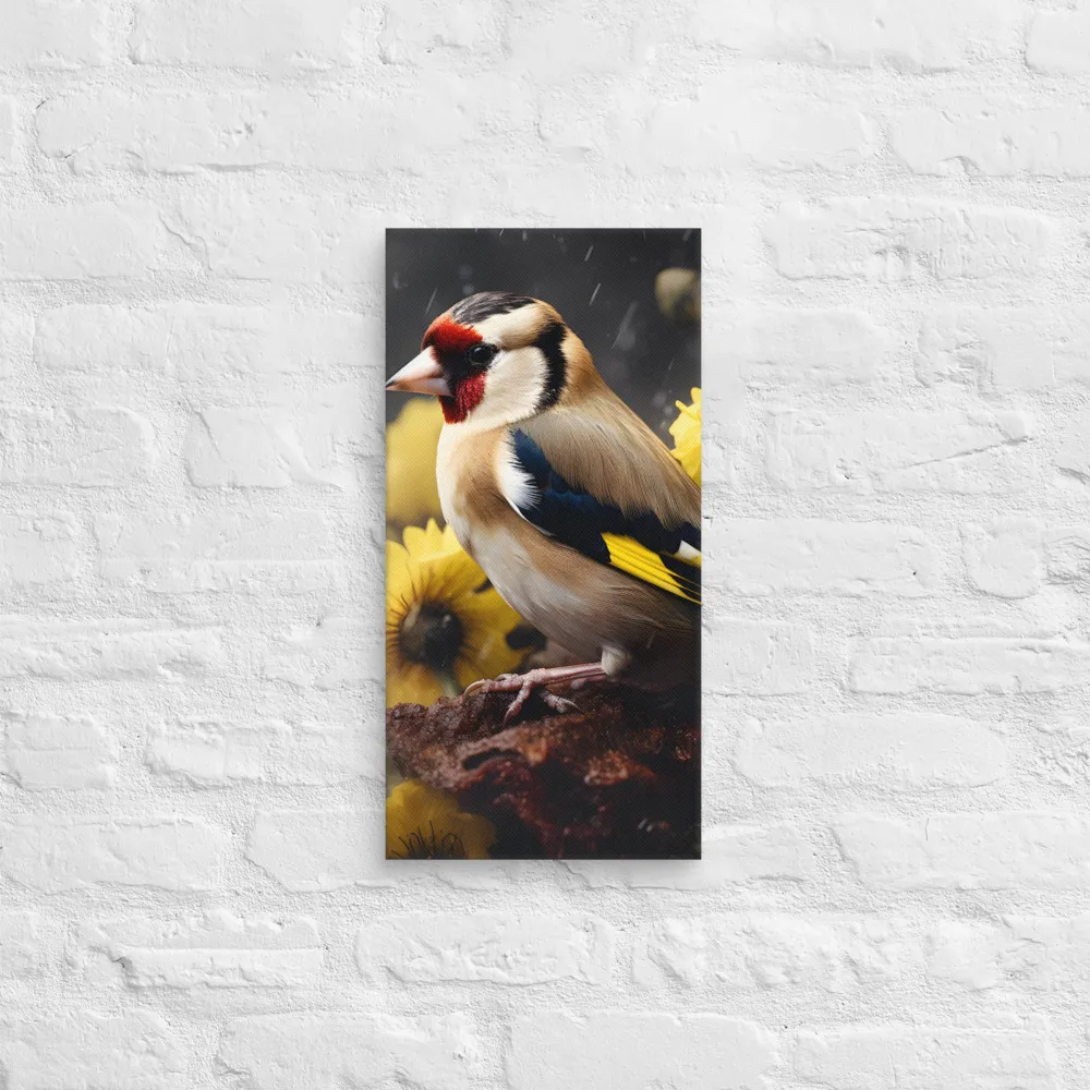 Harmony in Nature: A Goldfinch Amidst Blooms | Canvas | 10″×20″