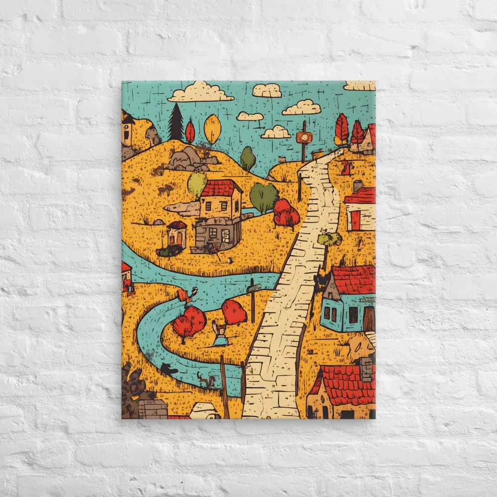 Whimsical Village Landscape | Canvas | 24″×32″