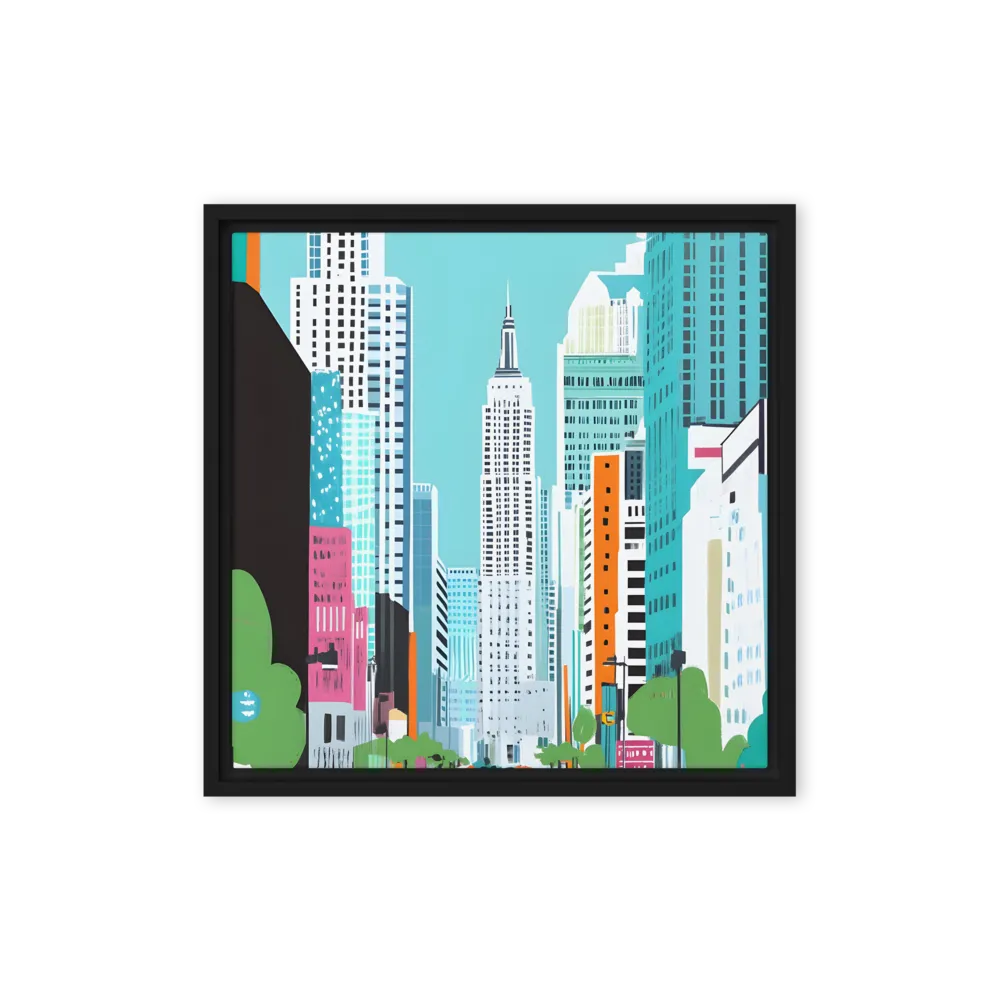 Urban Symphony: A Modern Cityscape | Canvas with Black Frame | 16″×16″