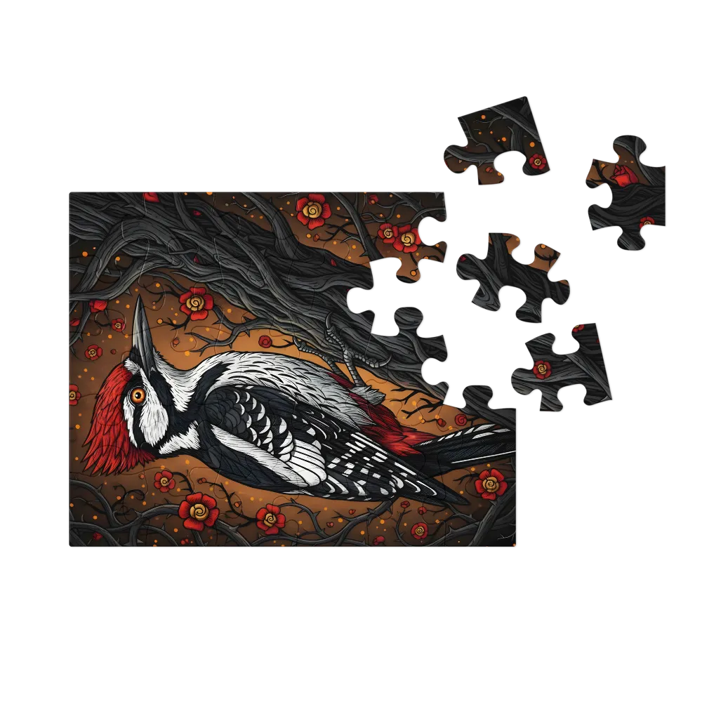 Woodpecker in Bloom 
 Jigsaw Puzzle in Tin Box
