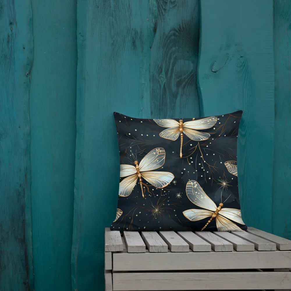 Ethereal Dance: Dragonflies in a Midnight Garden | Pillow | 18″×18″