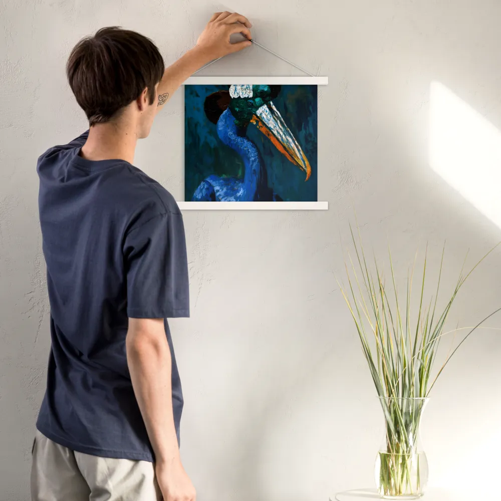 Majestic Absurdity: The Hat-Wearing Bird | Poster With White Wood Hanger | 14″×14″