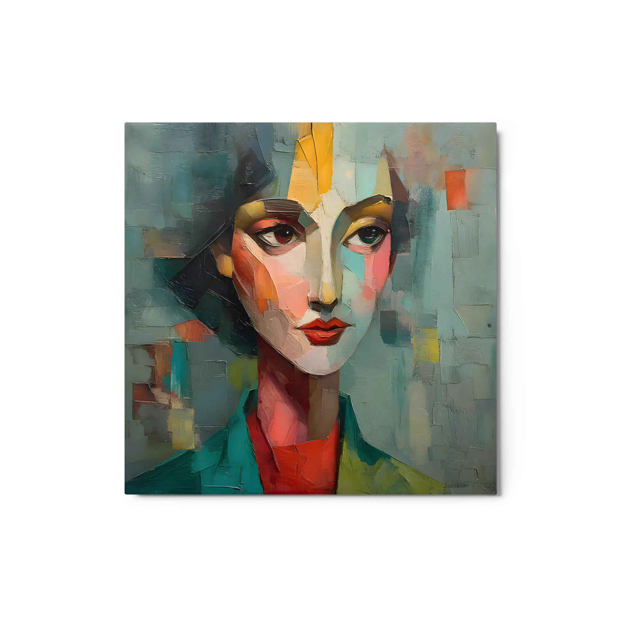 Teal Cubist Portrait