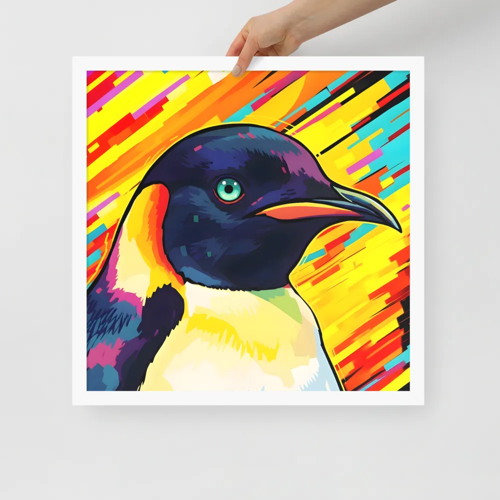 Neon Penguin 
 Poster with White Frame | 18″x 18″