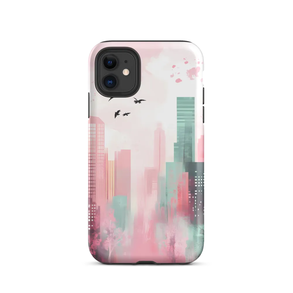 Dreamy Cityscape in Pink and Cyan