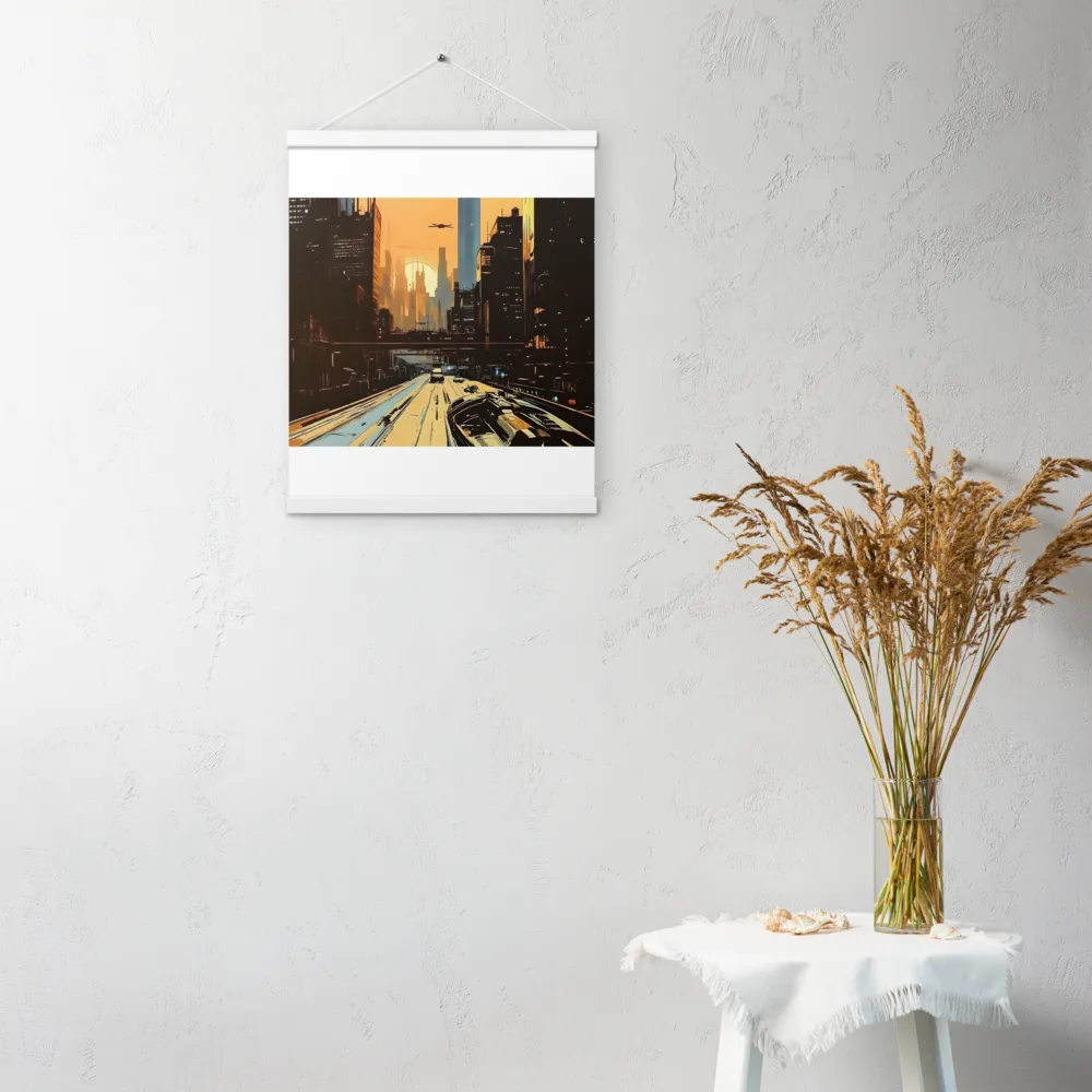 Metro Nexus: A Futuristic Cityscape | Poster With White Wood Hanger | 16″×20″