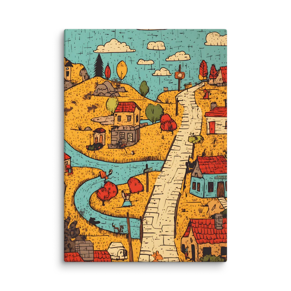 Whimsical Village Landscape | Canvas | 28″×40″