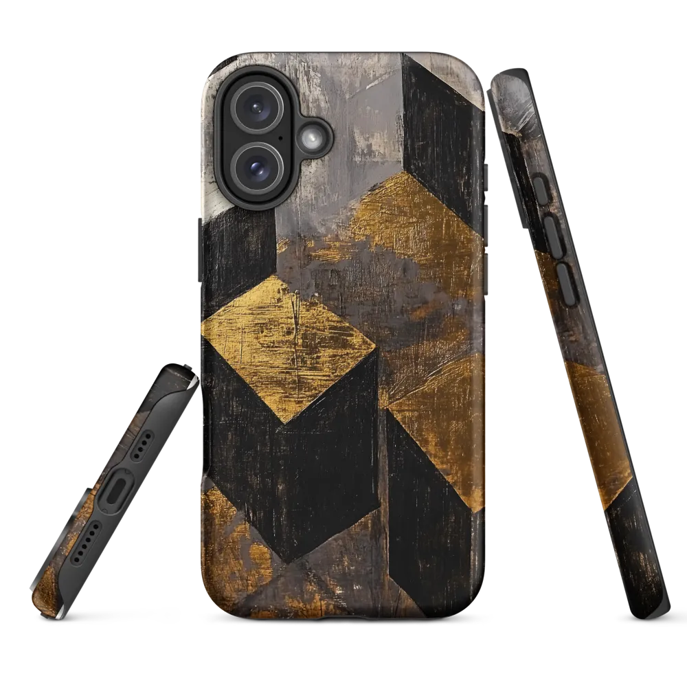 Geometric Harmony in Gold and Black | Phone Case |  16 Plus | Tough Case | Matte