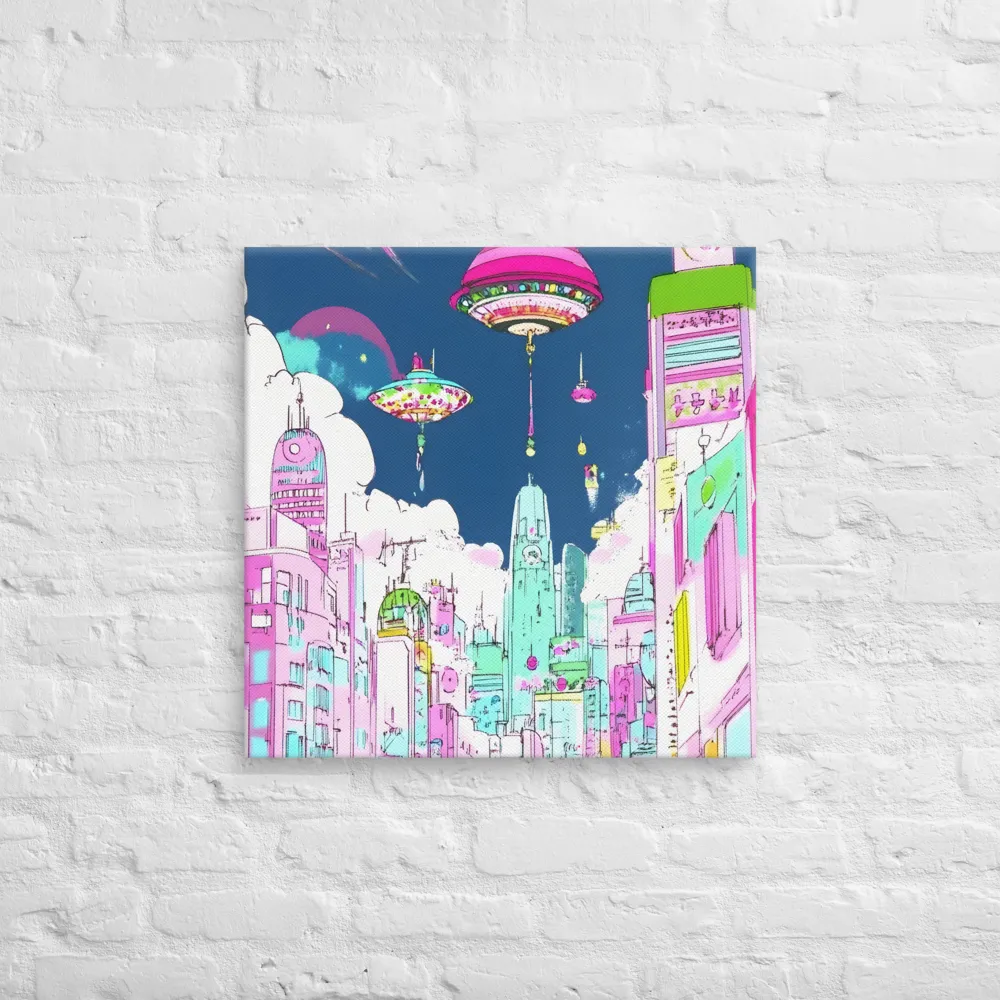 Futuristic Cityscape with Floating Structures | Canvas | 24″×24″