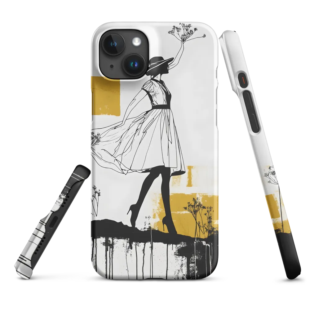 Ochre Silhouette — Woman with Wildflowers