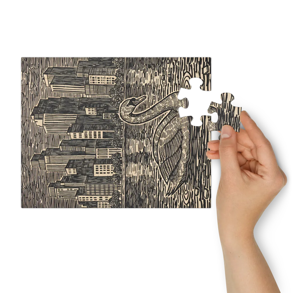 Swan and Skyline 
 Jigsaw Puzzle in Tin Box