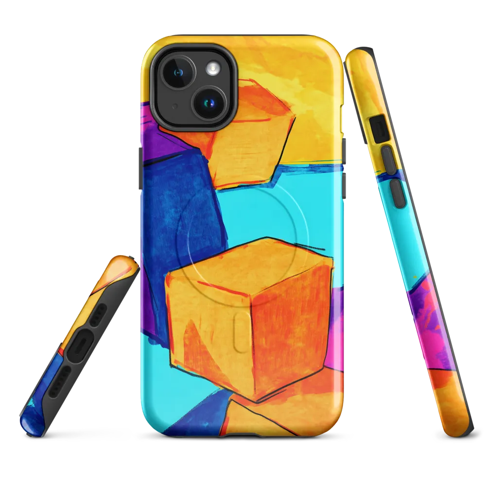 Playful Cubes in Vibrant Harmony | Phone Case |  14 Plus | MagSafe® Tough Case | Glossy