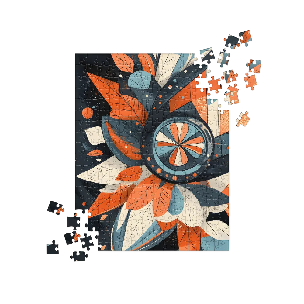 Floral Symphony in Orange and Teal | Jigsaw Puzzle | 252 pieces