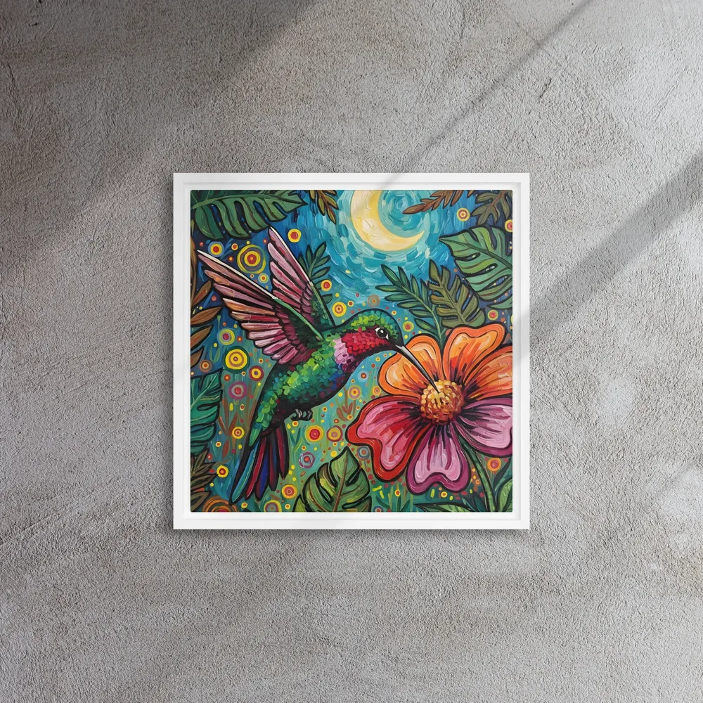 Moonlit Hummingbird 
 Canvas with White Frame | 16″x 16″