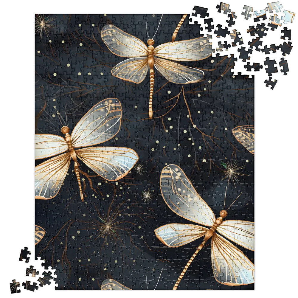 Ethereal Dance: Dragonflies in a Midnight Garden | Jigsaw Puzzle | 520 pieces