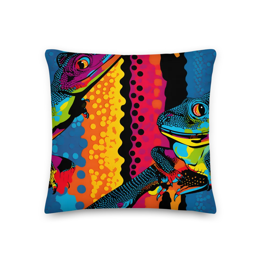 Colorful Encounters: The Playful Geckos | Pillow | 18″×18″