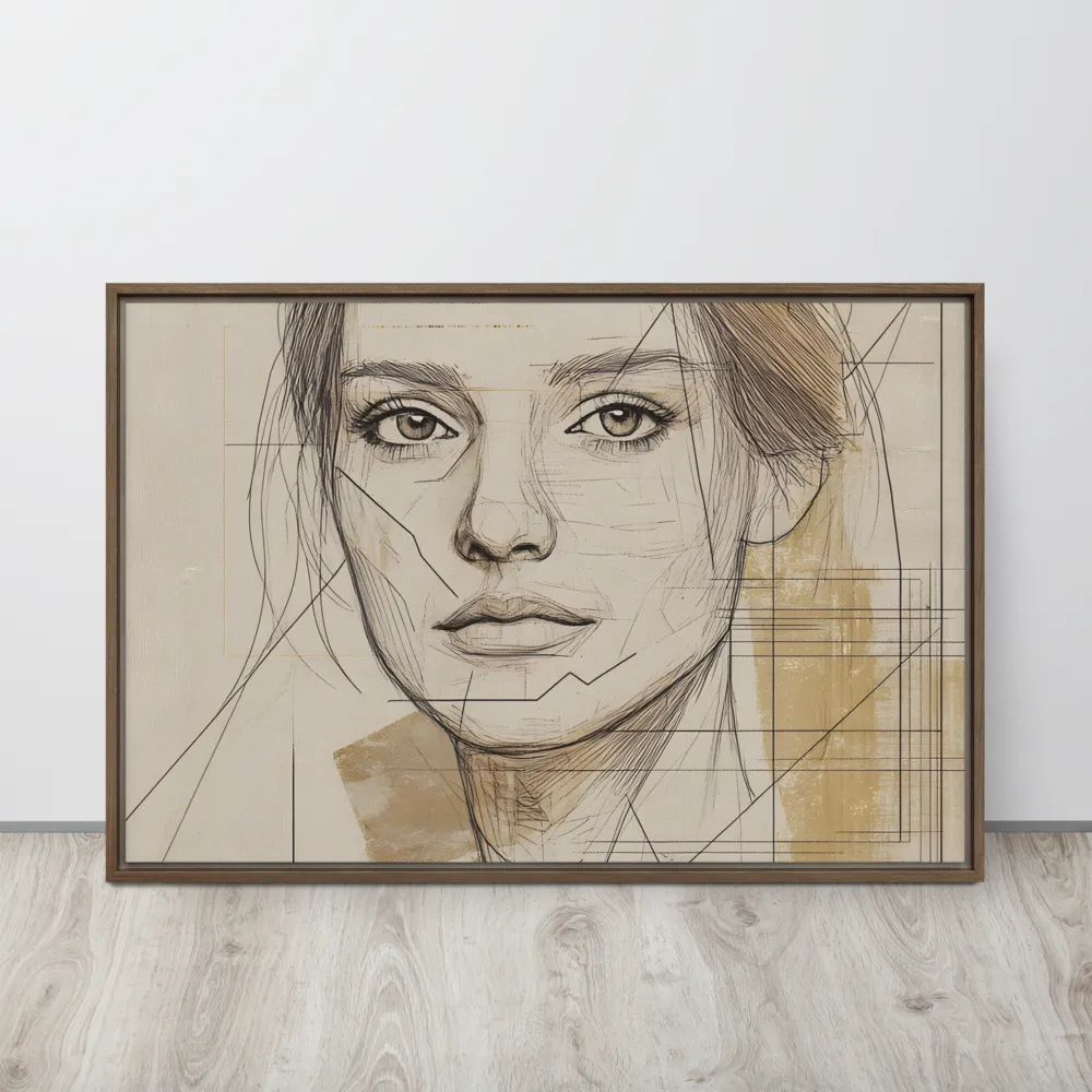 Geometric Elegance: A Modern Portrait | Canvas with Brown Frame | 24″×36″