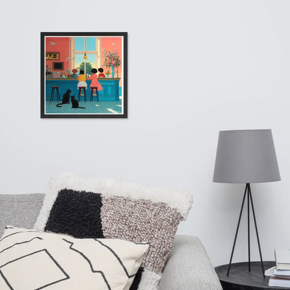 Sunlit Café Counter 
 Poster with Black Frame | 16″x 16″