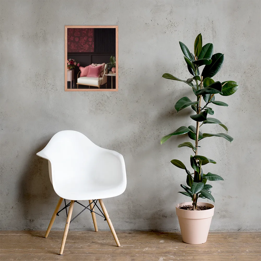 Elegance in Contrast: A Modern Interior Design | Poster with Red oak Frame | 16″×20″