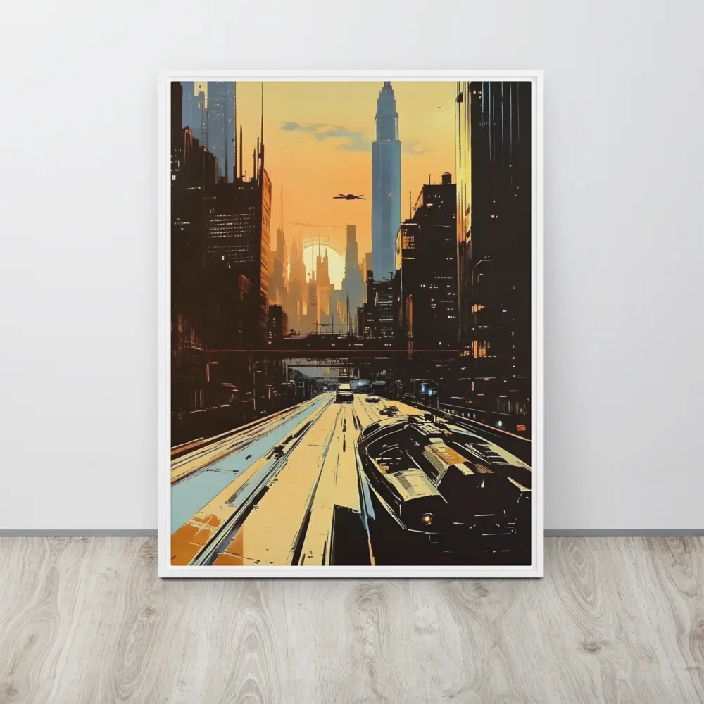 Metro Nexus: A Futuristic Cityscape | Canvas with White Frame | 24″×32″