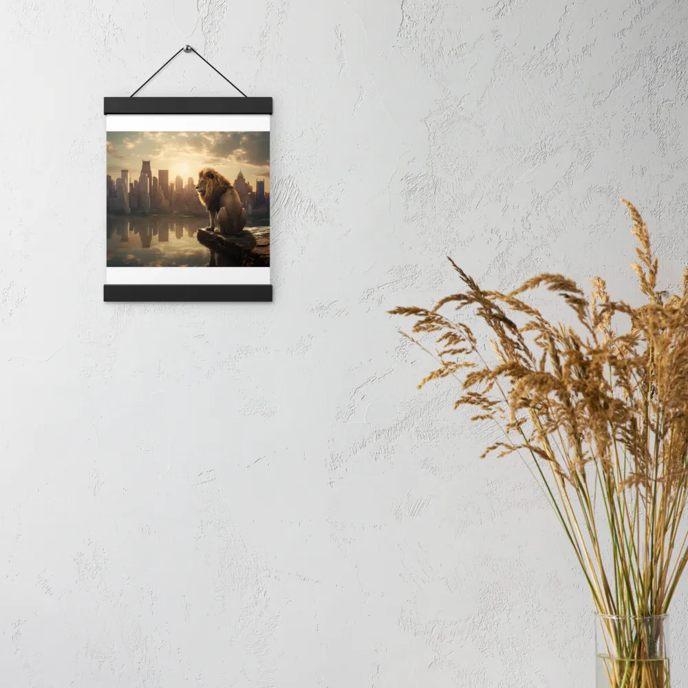 The Lion's Gaze Over the Urban Symphony | Poster With Black Wood Hanger | 8″×10″