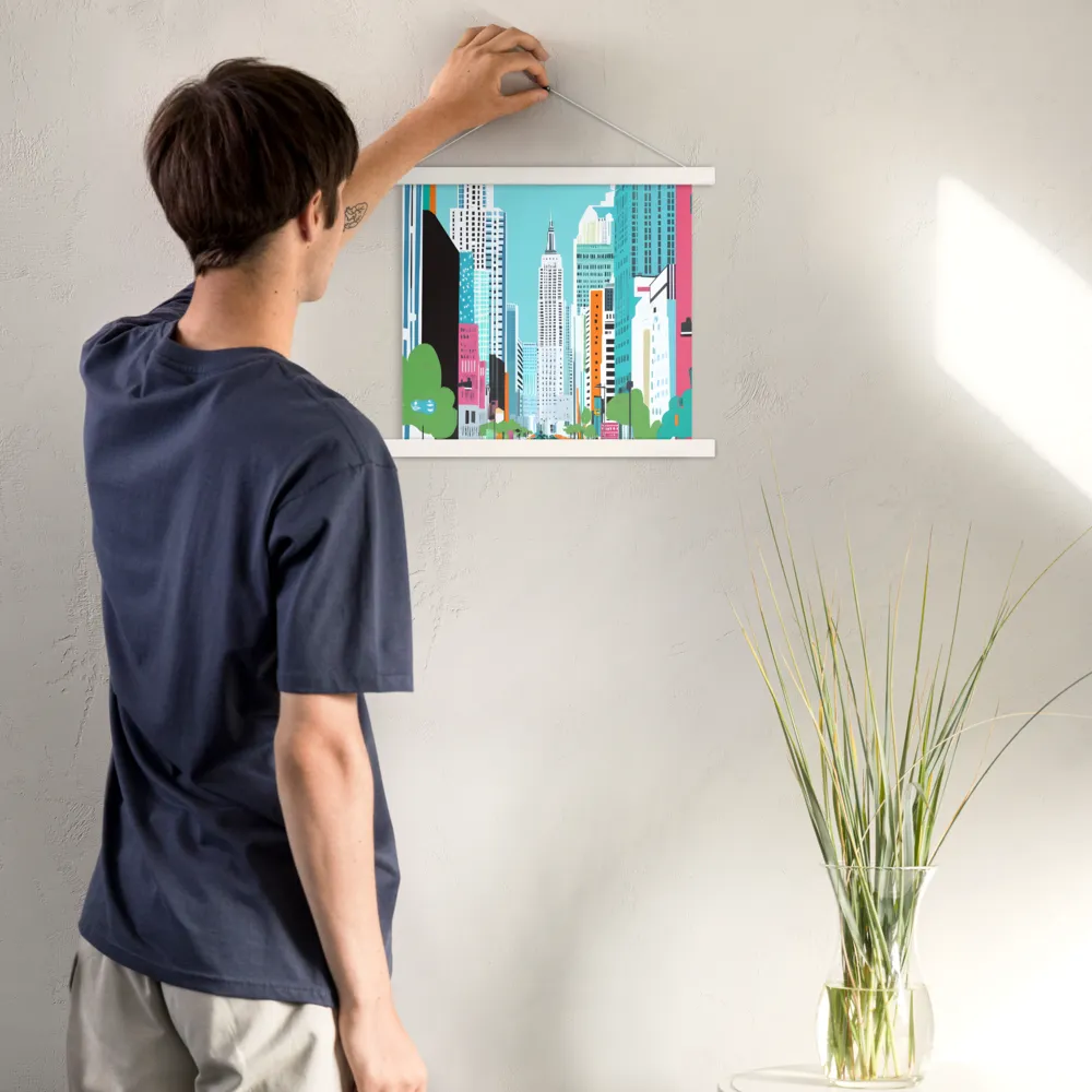 Urban Symphony: A Modern Cityscape | Poster With White Wood Hanger | 14″×14″