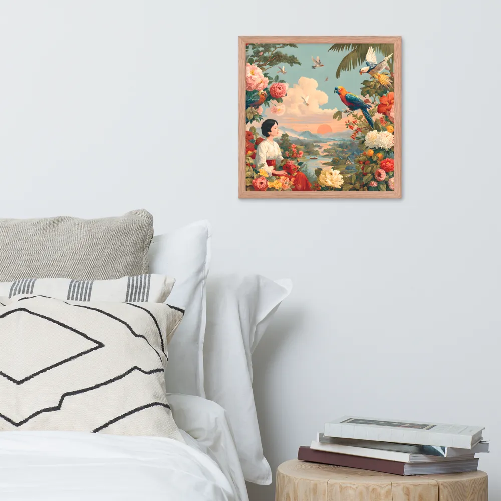 Sunset Garden Reverie 
 Poster with Red oak Frame | 16″x 16″
