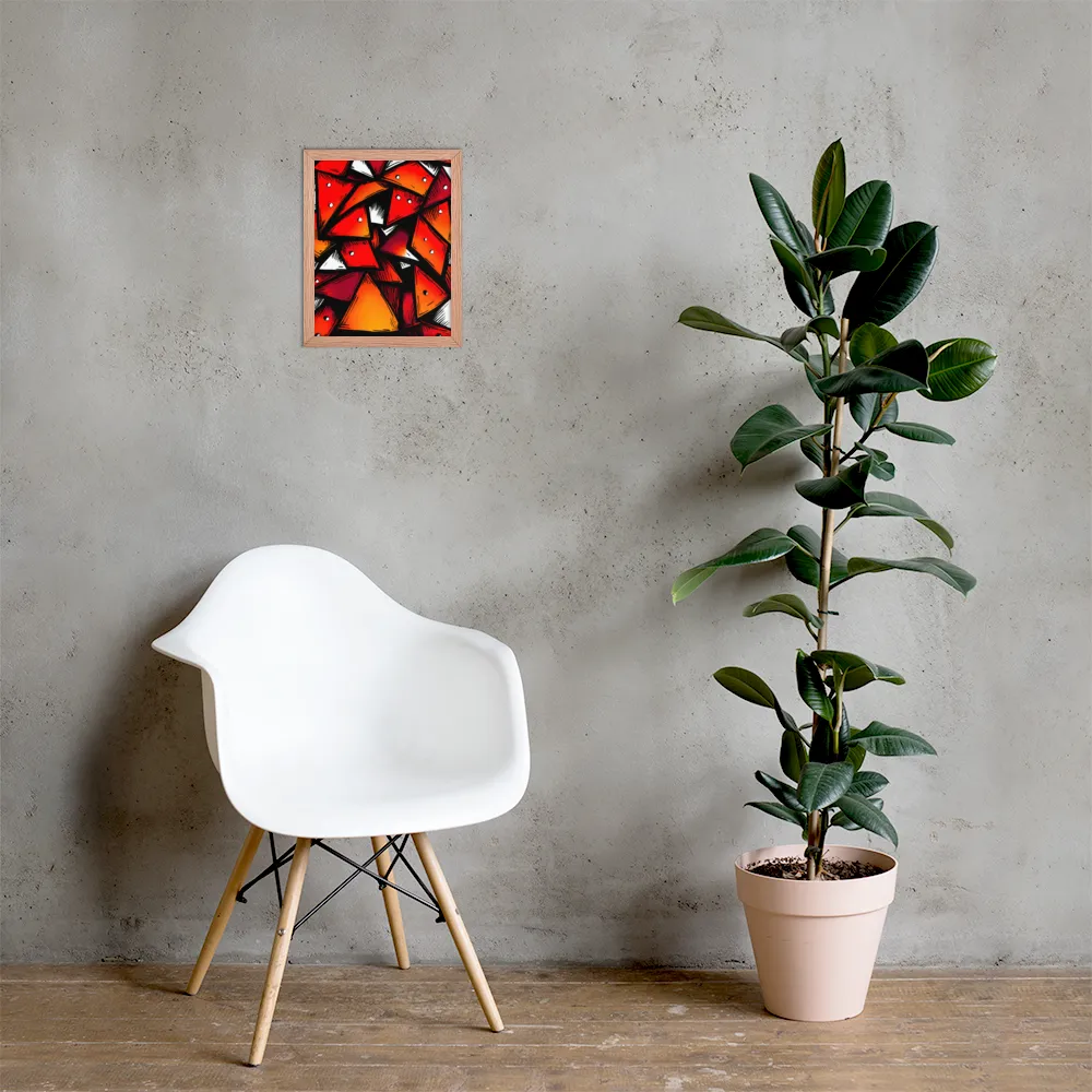 Dynamic Geometry of Red and Orange | Poster with Red oak Frame | 11″×14″