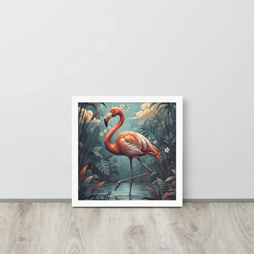 Twilight Flamingo 
 Poster with White Frame | 14″x 14″