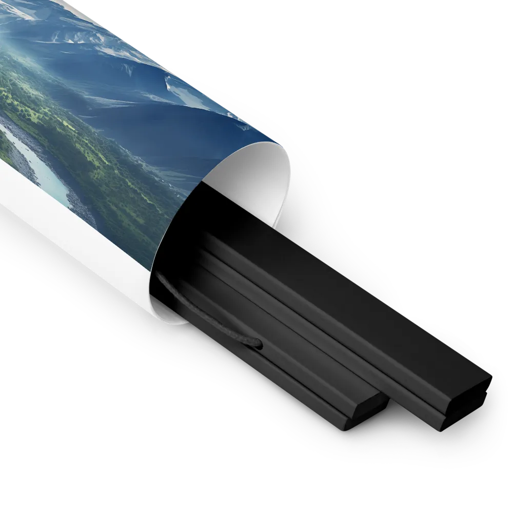 Majestic Serenity: A Landscape of Mountains and Rivers | Poster With Black Wood Hanger | 8″×10″