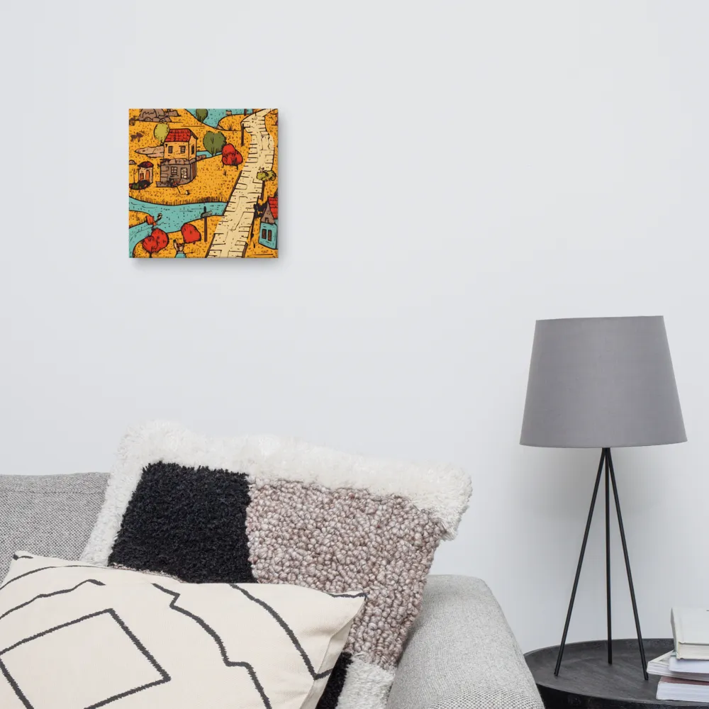 Whimsical Village Landscape | Canvas | 12″×12″