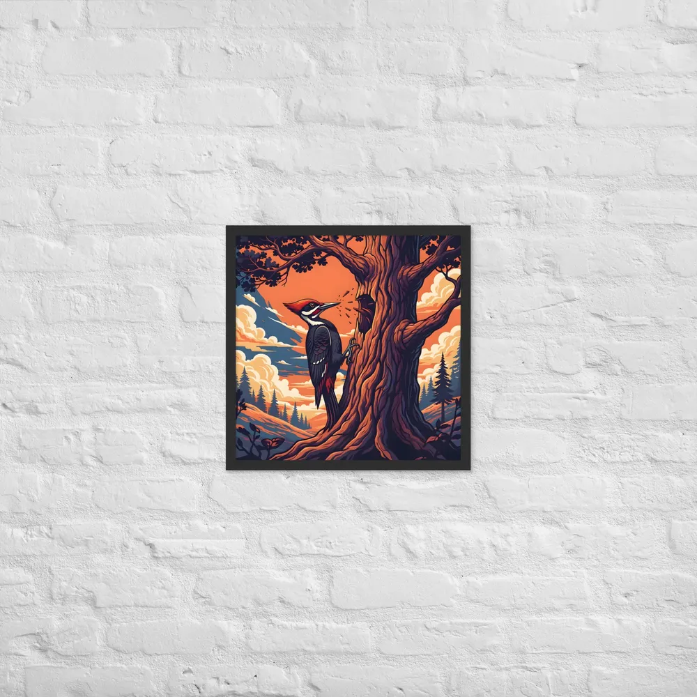 Woodpecker at Sunset 
 Poster with Black Frame | 18″x 18″