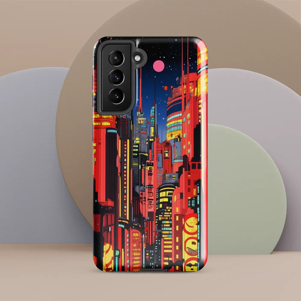 Neon Dreams: A Cyberpunk Cityscape | Phone Case |  S21 | Tough Case | Glossy