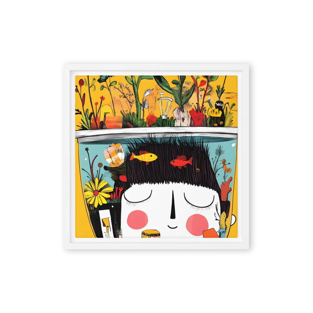 Whimsical Garden Head | Canvas with White Frame | 12″×12″