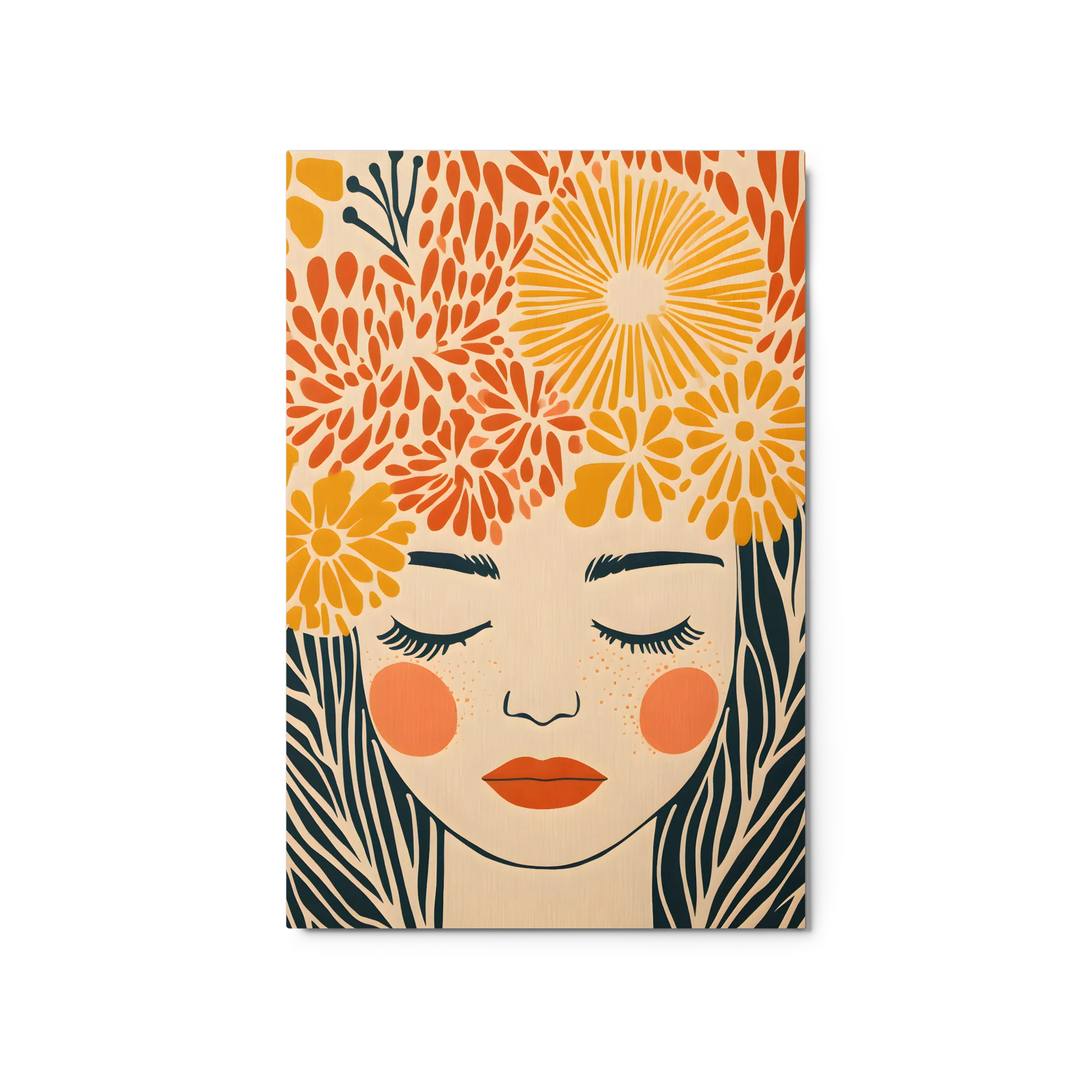 Woman with Floral Headdress 
 Metal Print | 20″x 30″