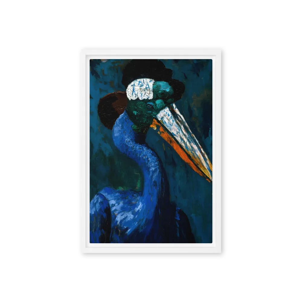 Majestic Absurdity: The Hat-Wearing Bird | Canvas with White Frame | 12″×18″