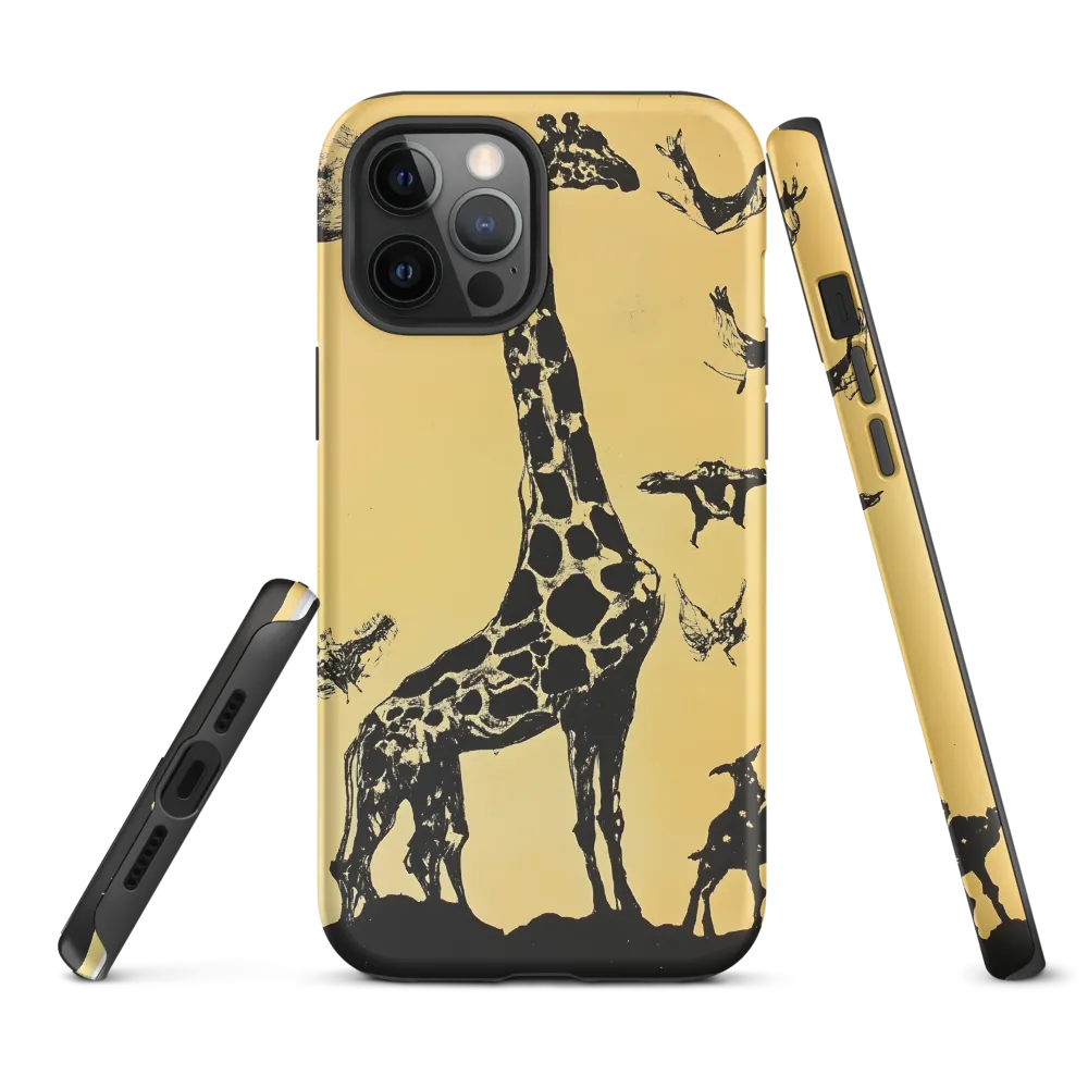 Whimsical Harmony of Giraffe and Birds