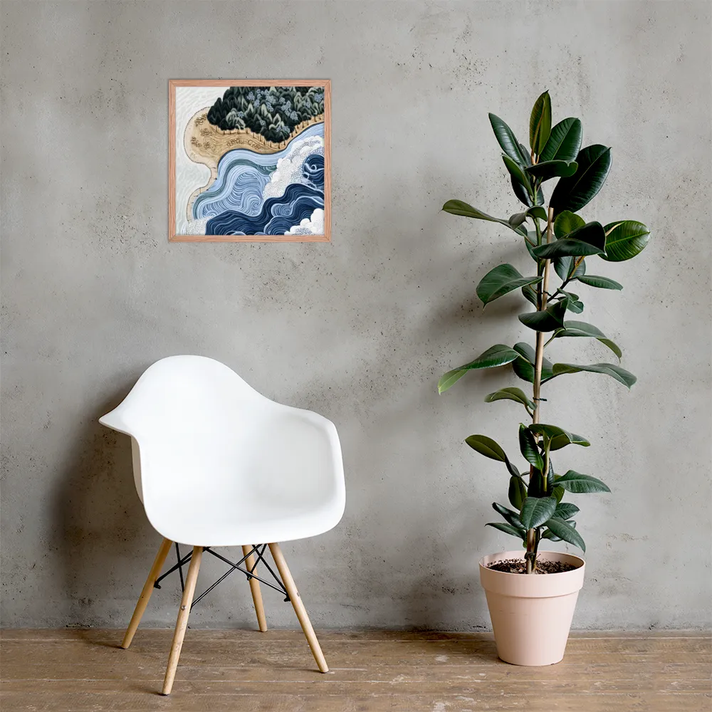 Oceanic Harmony: A Tranquil Landscape | Poster with Red oak Frame | 18″×18″